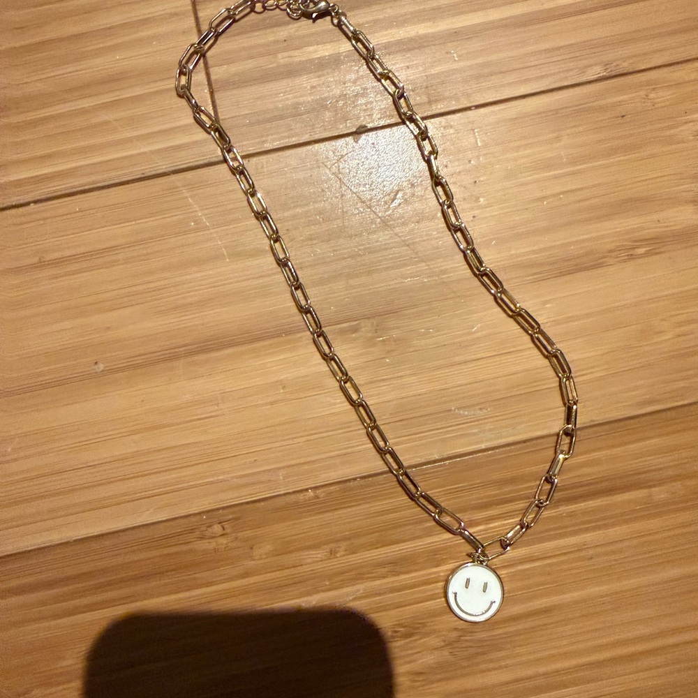 Gold Link Necklace with White Smile Pendant